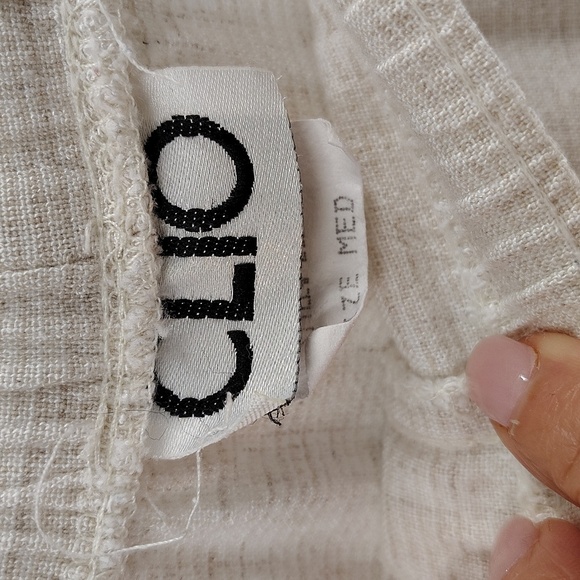 CLIO Off White Pull On Pants Flax Blend Size Medium Elastic Waist Drawstring Vtg - Picture 7 of 10